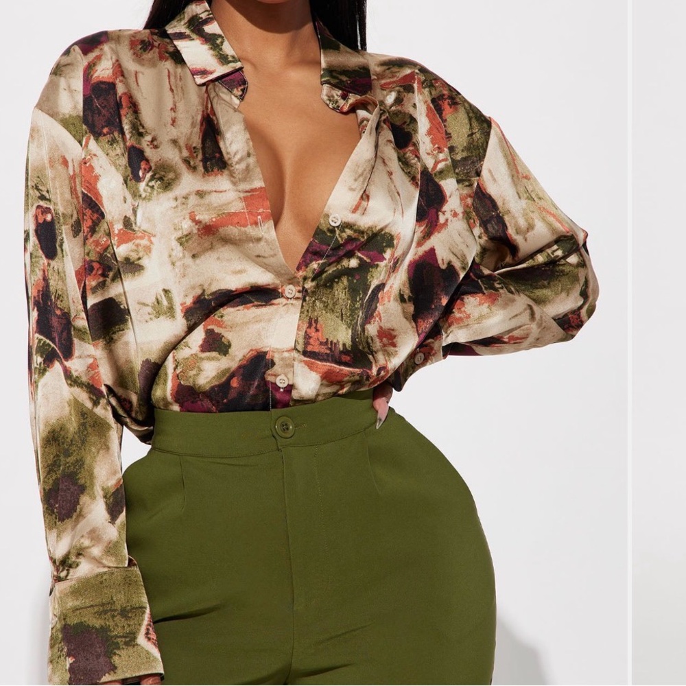 Fashion Nova Multicolor Abstract Blouse